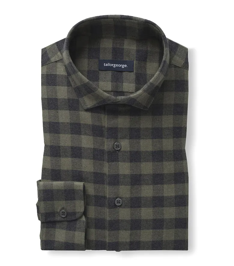 Chemise en flanelle à carreaux vert militaire