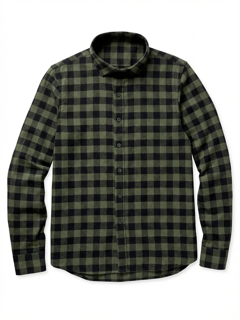 Chemise en flanelle à carreaux vert militaire