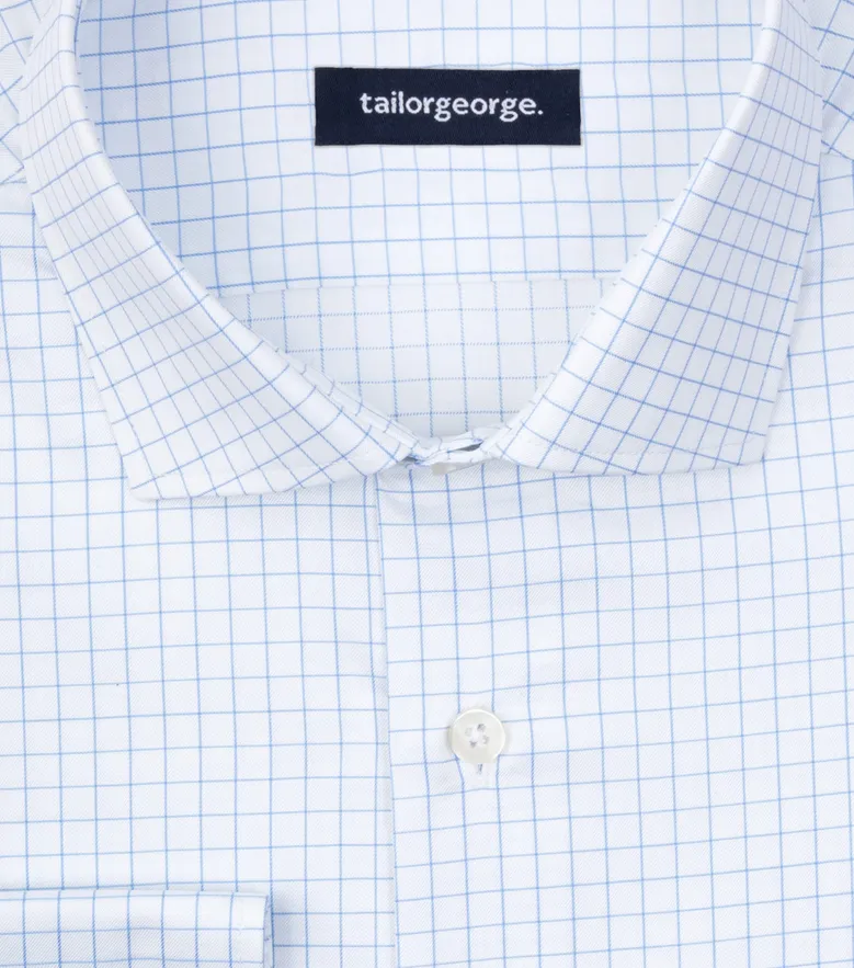 Chemise en twill à carreaux bleu ciel facile à repasser