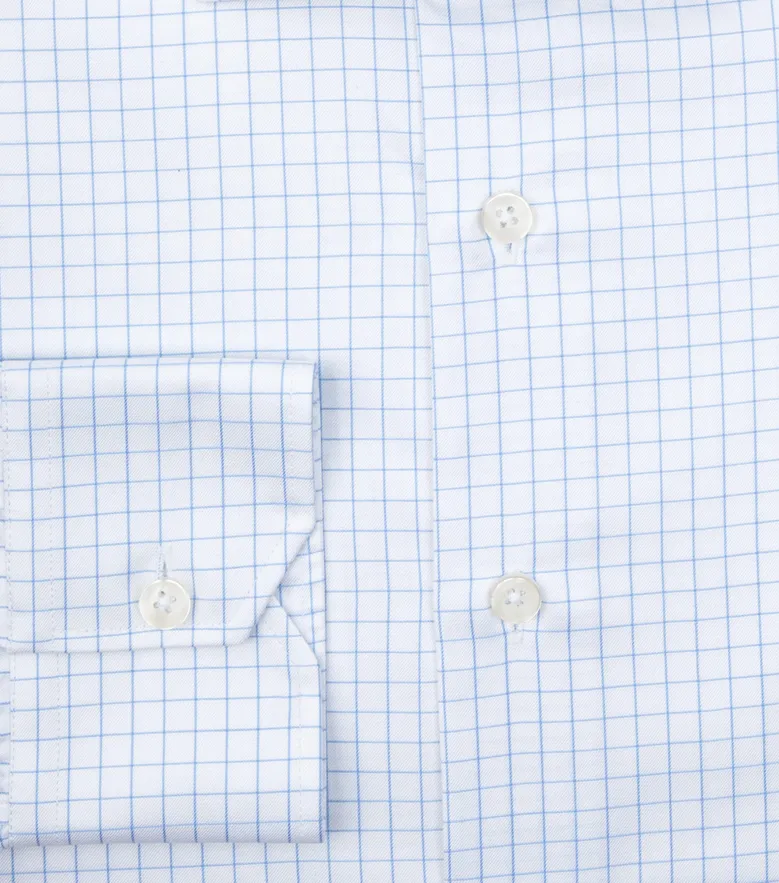 Chemise en twill à carreaux bleu ciel facile à repasser