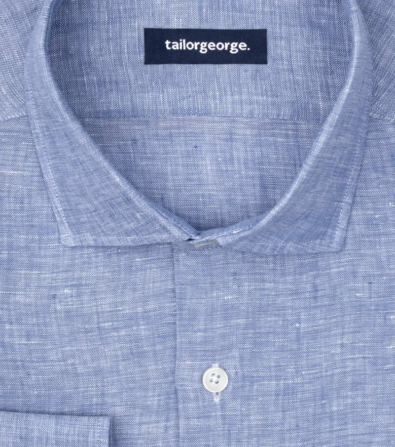 Chemise en lin uni bleu