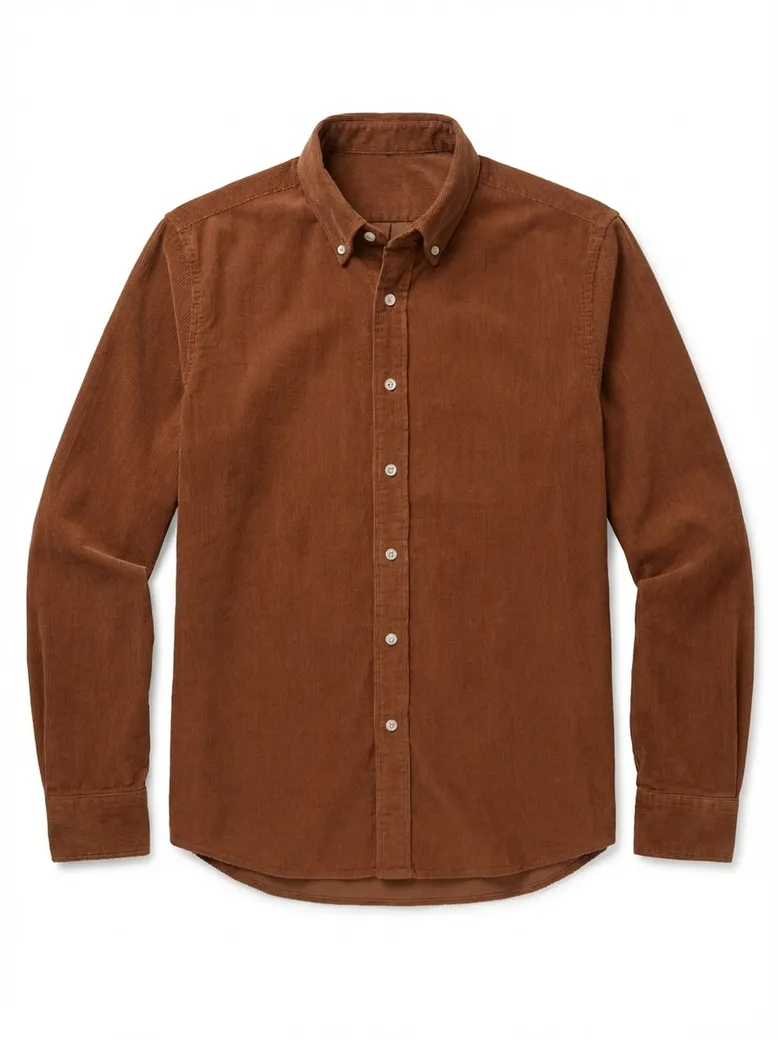 Chemise en velours côtelé uni orange