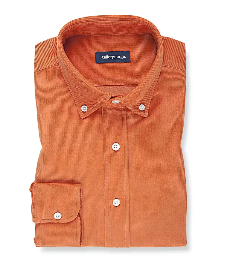 Chemise en velours côtelé uni orange