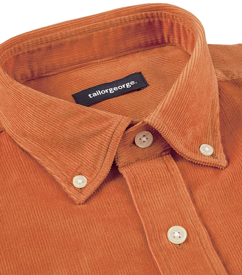 Chemise en velours côtelé uni orange