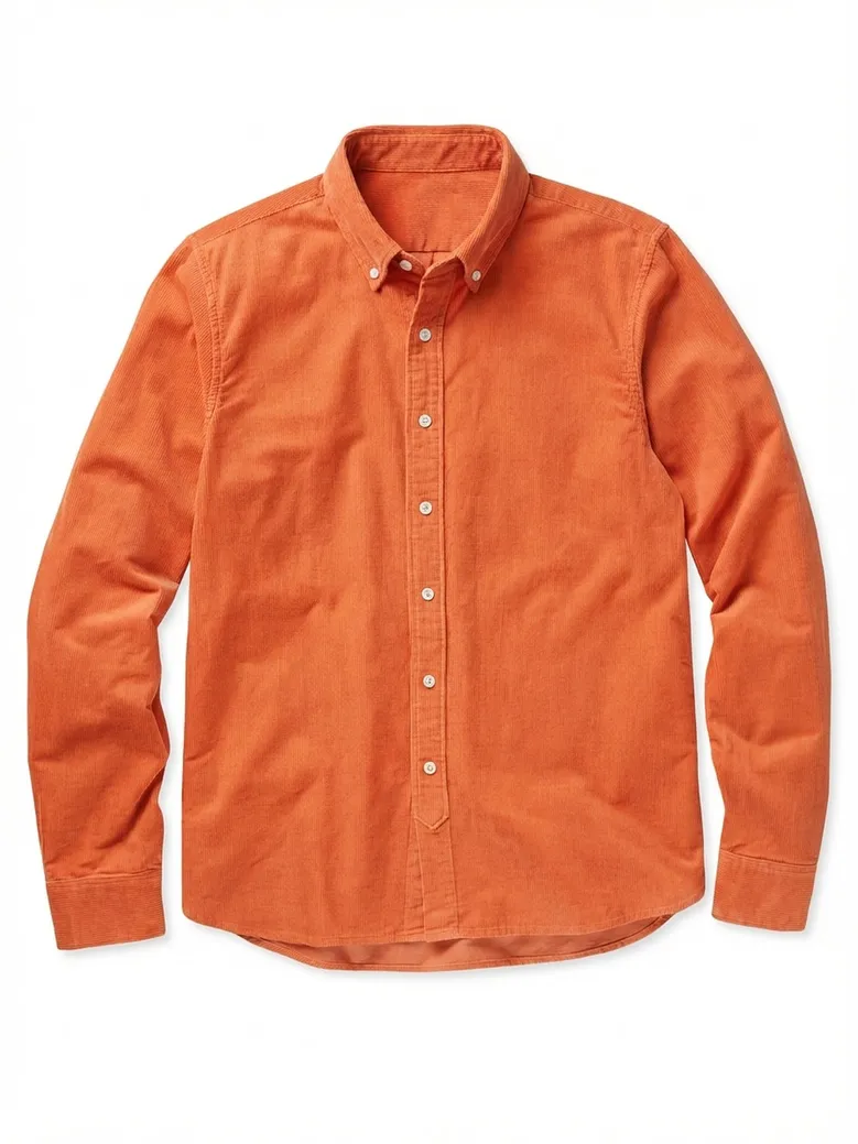 Chemise en velours côtelé uni orange