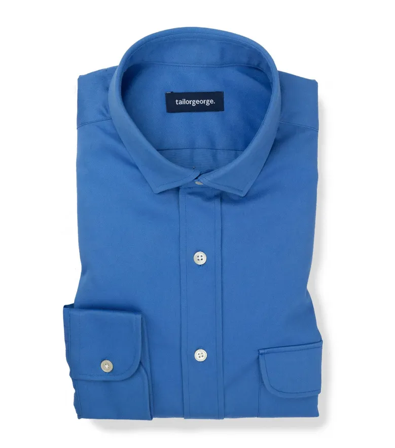 Chemise en gabardine épaisse uni bleu