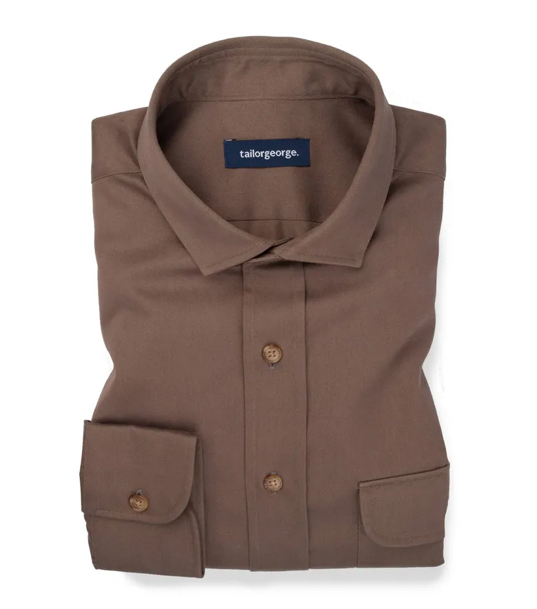 Chemise en gabardine épaisse uni marron