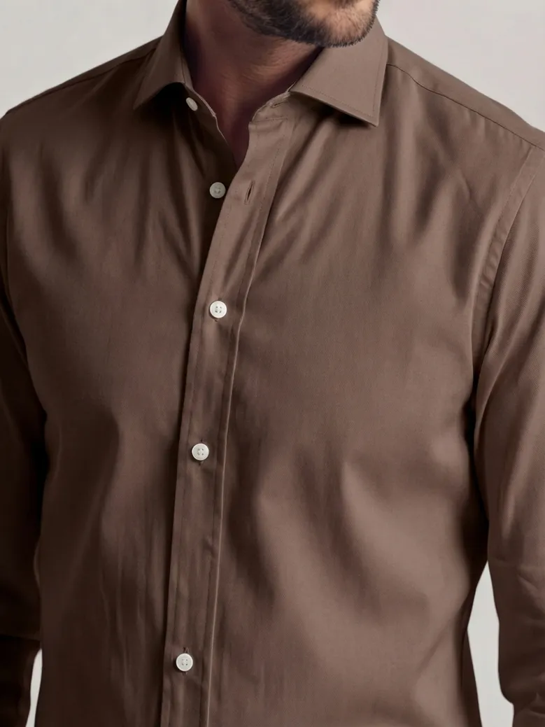Chemise en gabardine épaisse uni marron