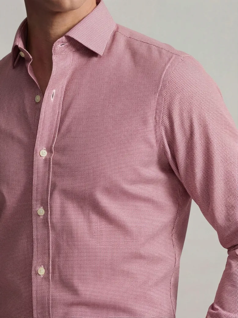 Chemise en twill à carreaux rouge facile à repasser