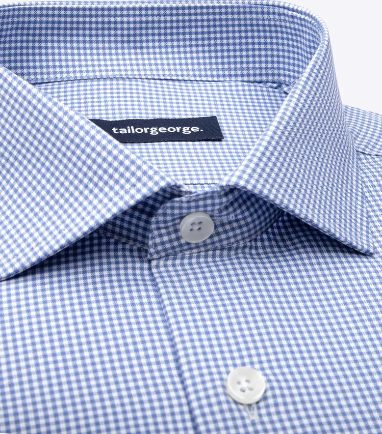 Chemise en twill à carreaux bleus facile à repasser