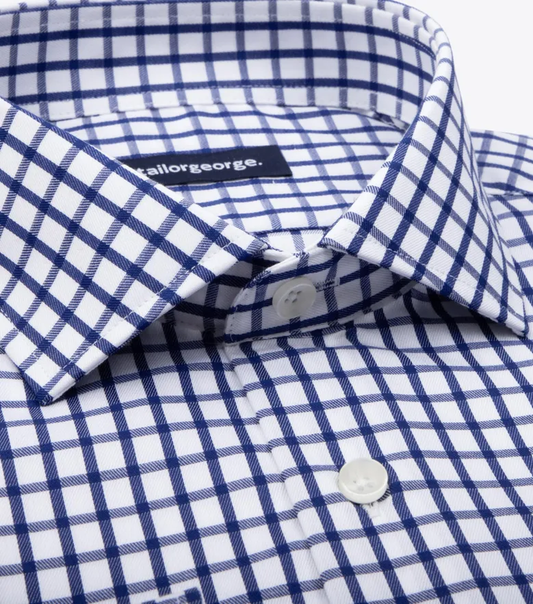 Chemise en twill à carreaux bleu marine