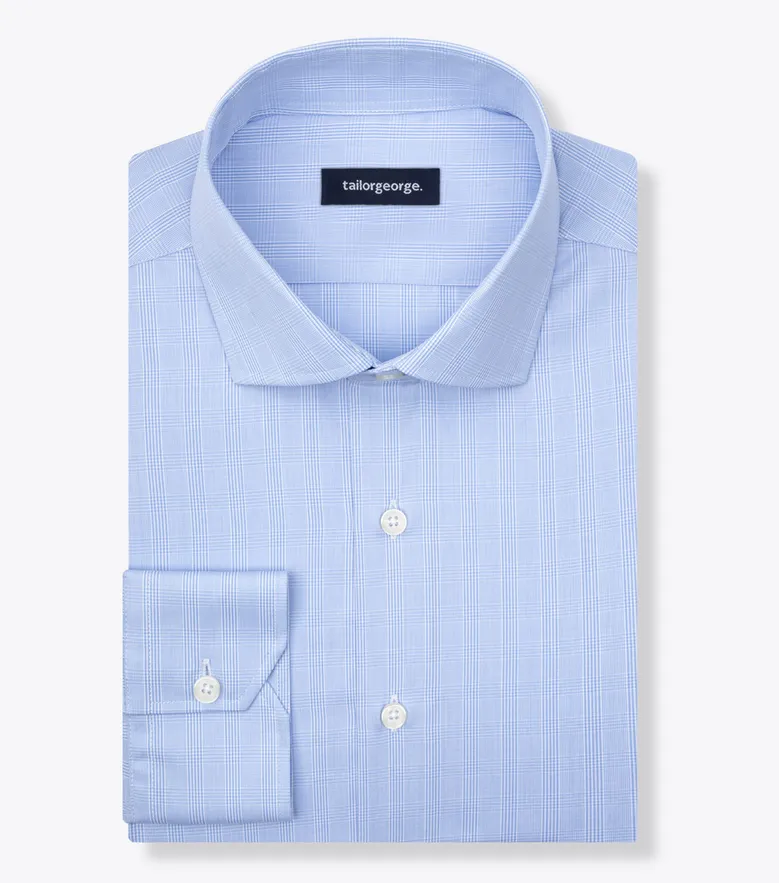 Chemise en popeline à carreaux bleu ciel facile à repasser