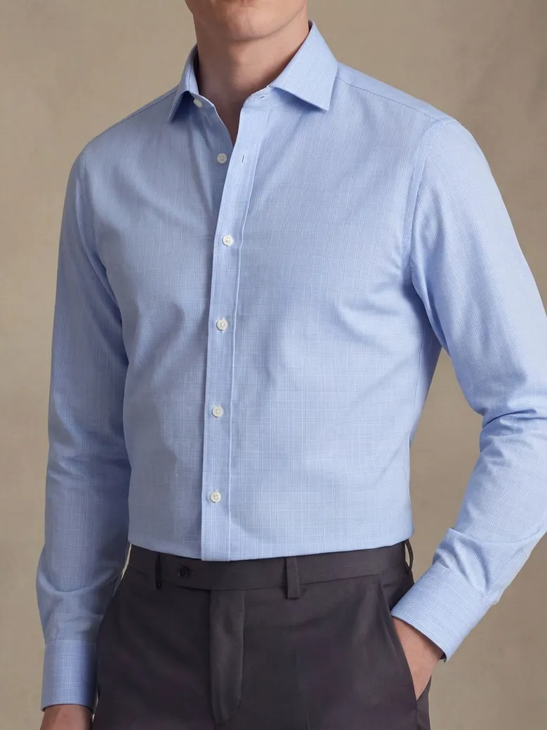 Chemise en popeline à carreaux bleu ciel facile à repasser
