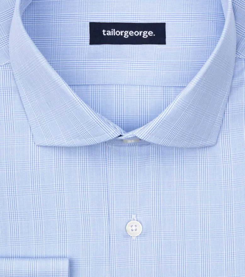 Chemise en popeline à carreaux bleu ciel facile à repasser