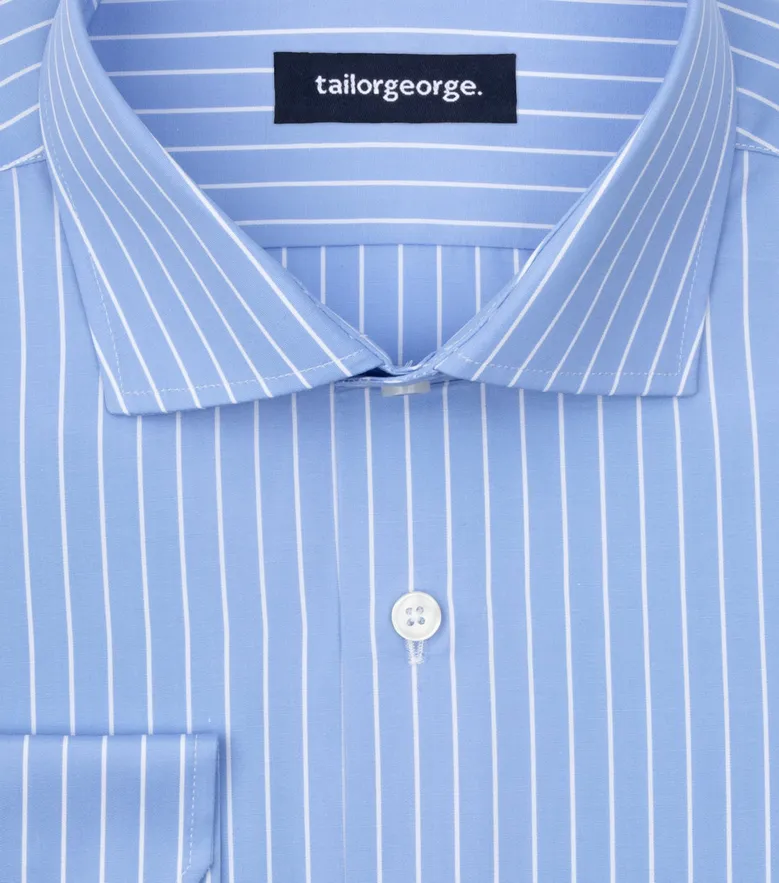 Chemise en popeline à rayures bleu clair facile à repasser