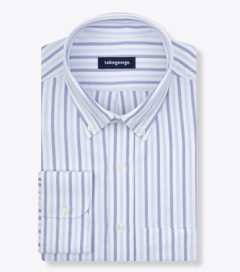 Chemise en Oxford américain épais à rayures bleu ciel