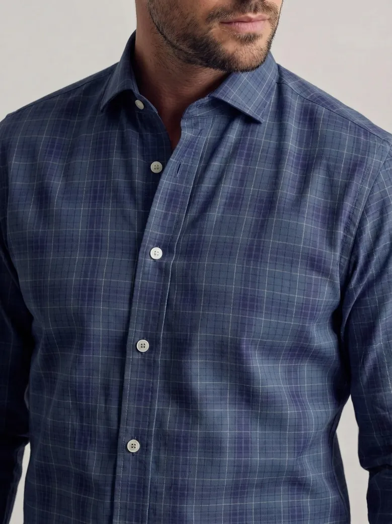 Chemise en twill à carreaux écossais bleu
