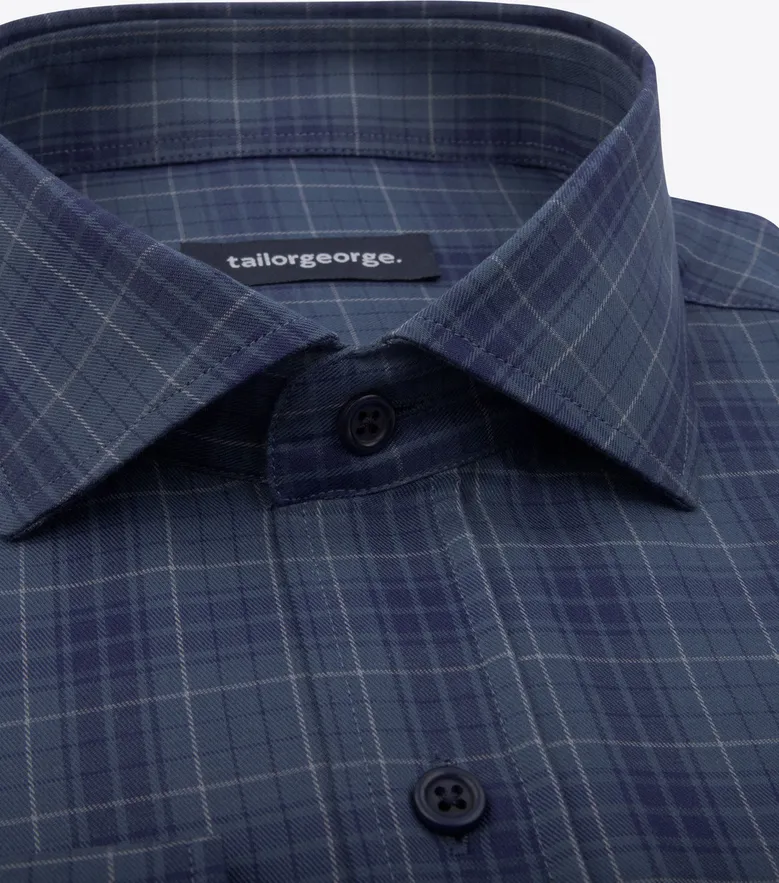 Chemise en twill à carreaux écossais bleu