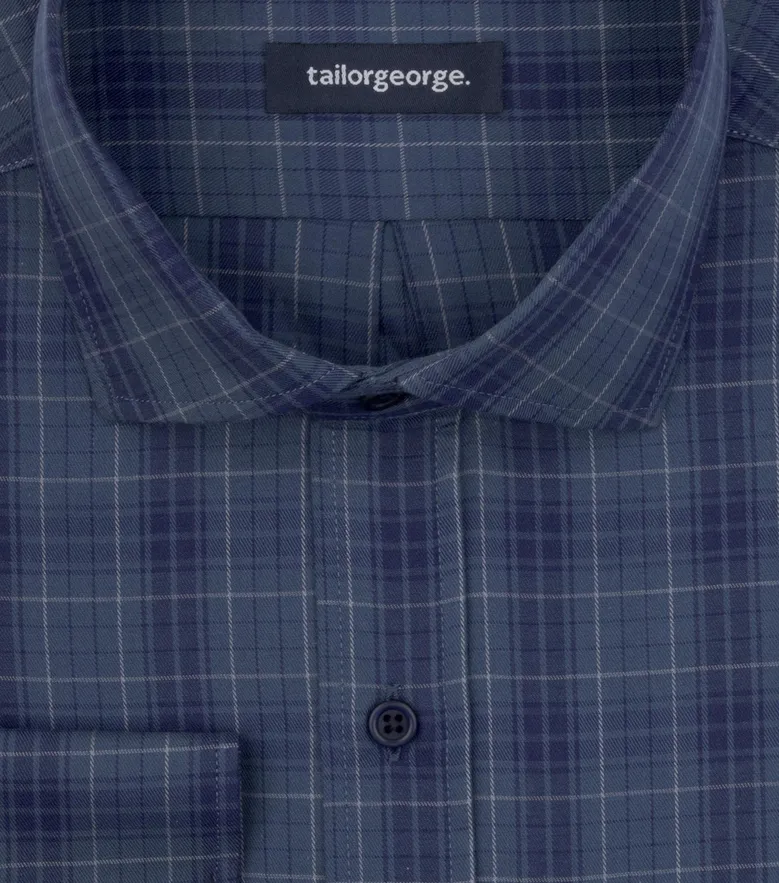Chemise en twill à carreaux écossais bleu