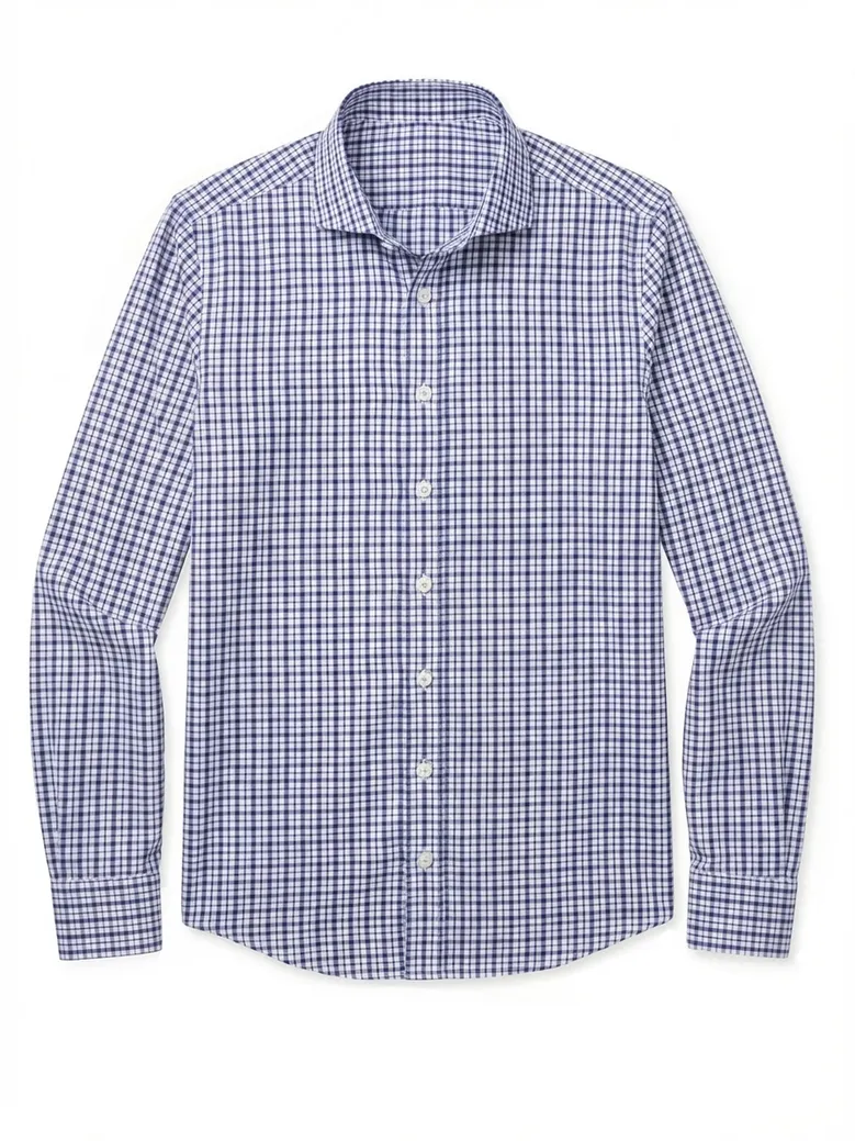 Chemise en twill à carreaux bleus facile à repasser