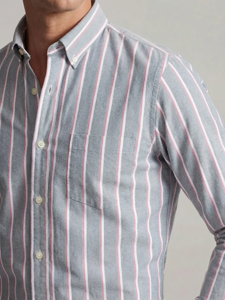 Chemise en Oxford américain épais à rayures gris clair