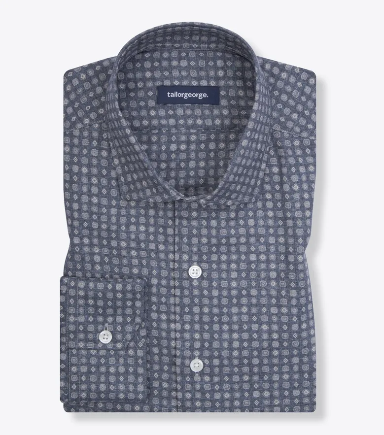 Chemise en flanelle légère bleu indigo à motif