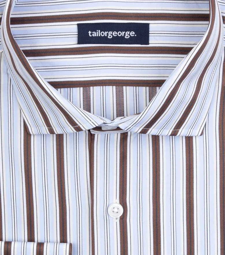 Chemise en popeline à rayures bleues et marron