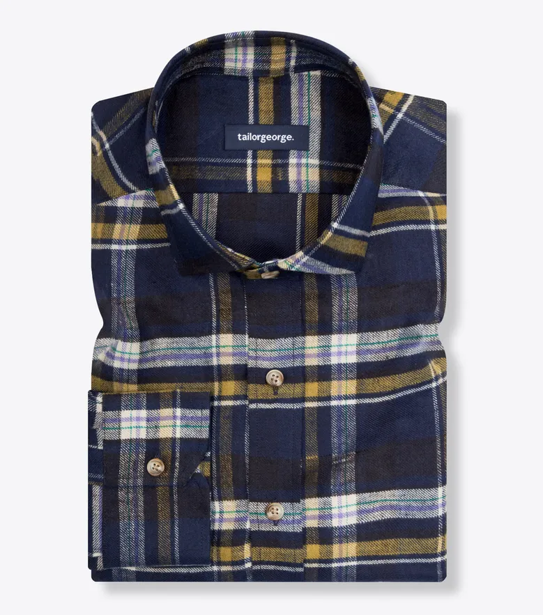 Chemise en lin épais à carreaux bleus et jaunes