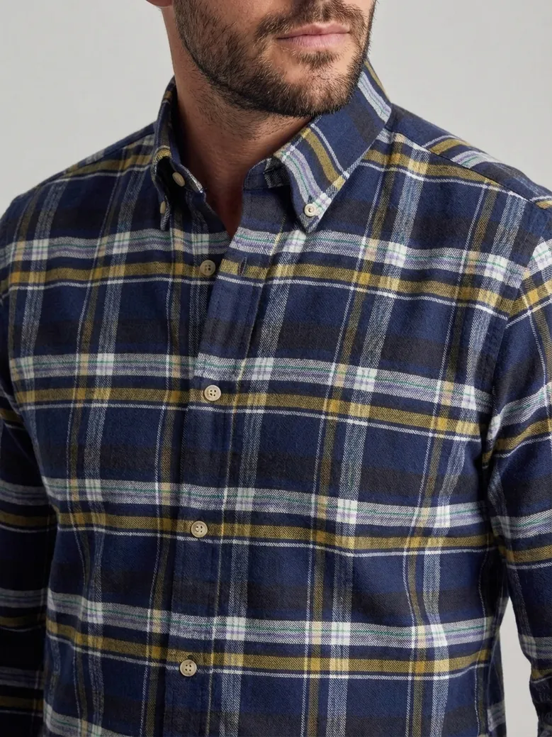 Chemise en lin épais à carreaux bleus et jaunes
