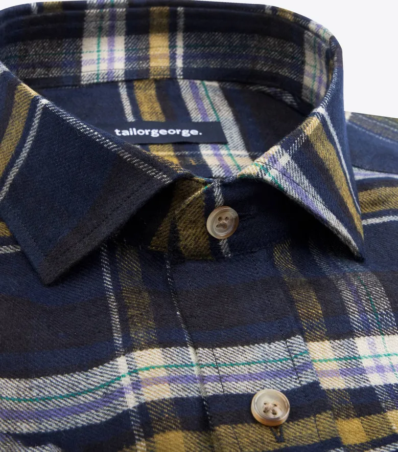 Chemise en lin épais à carreaux bleus et jaunes
