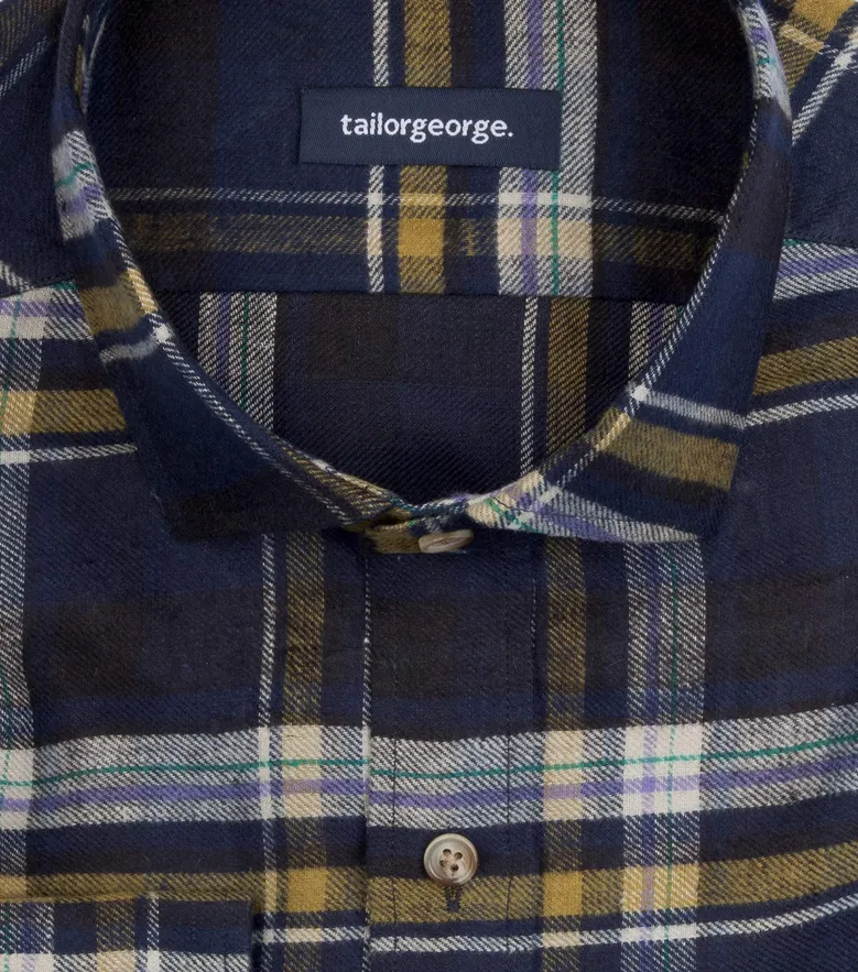 Chemise en lin épais à carreaux bleus et jaunes