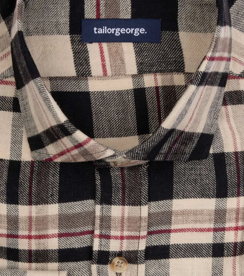 Chemise en lin épais à carreaux beiges et marron