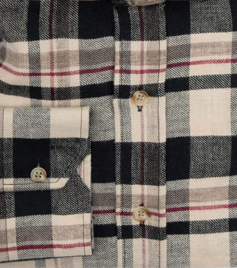 Chemise en lin épais à carreaux beiges et marron