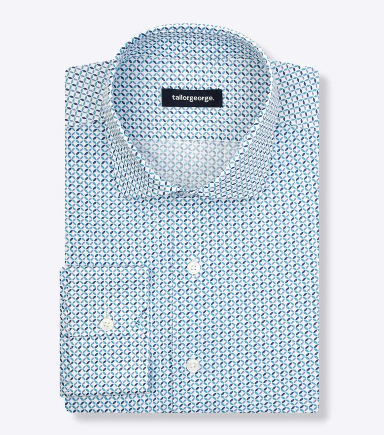 Chemise en popeline imprimé bleu facile à repasser