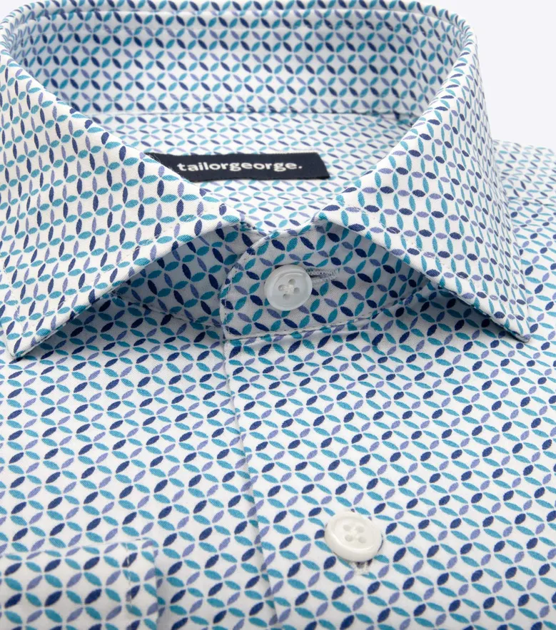 Chemise en popeline imprimé bleu facile à repasser