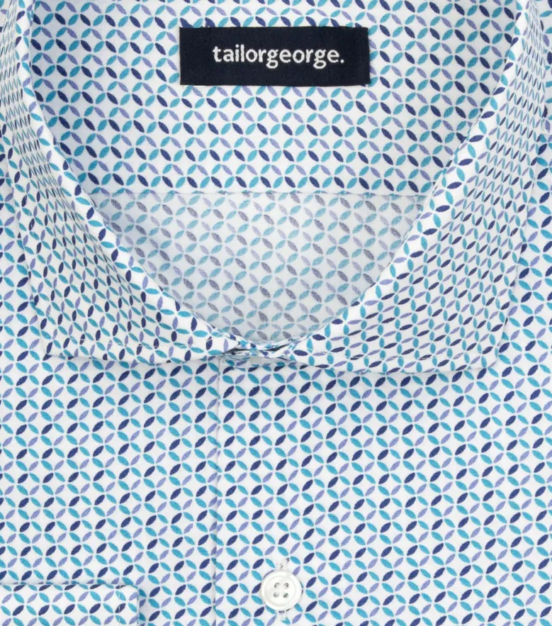 Chemise en popeline imprimé bleu facile à repasser
