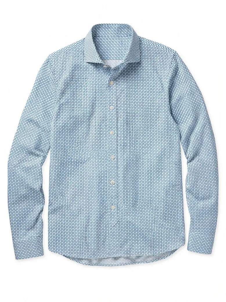 Chemise en popeline imprimé bleu facile à repasser