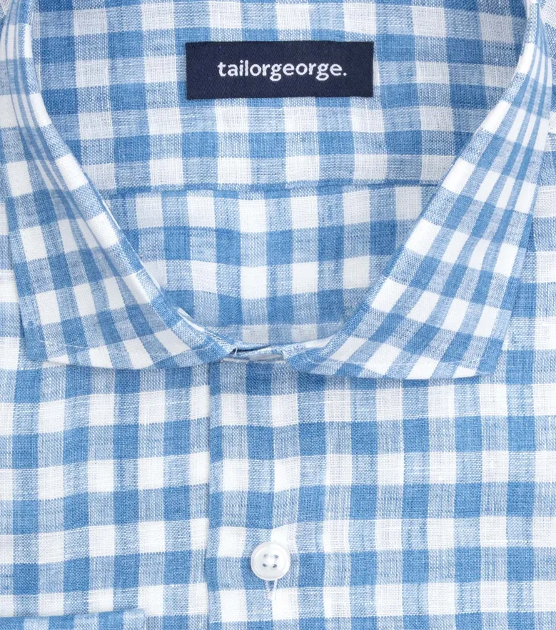 Chemise en lin à carreaux bleu ciel