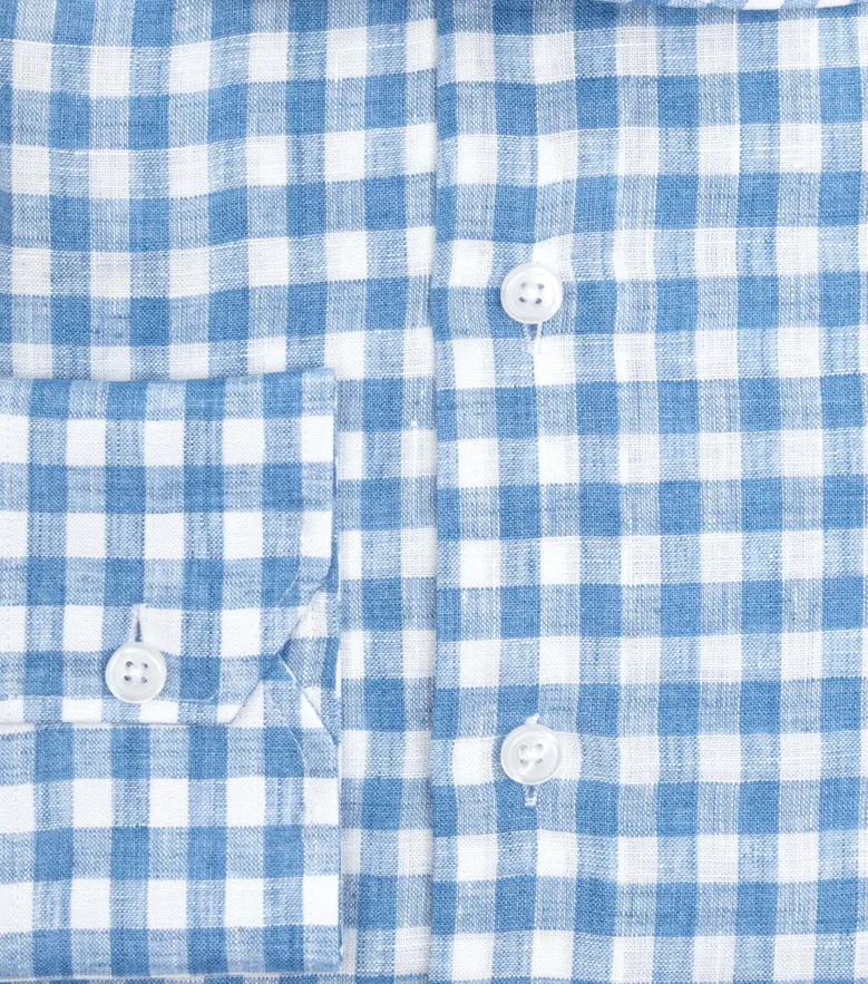 Chemise en lin à carreaux bleu ciel