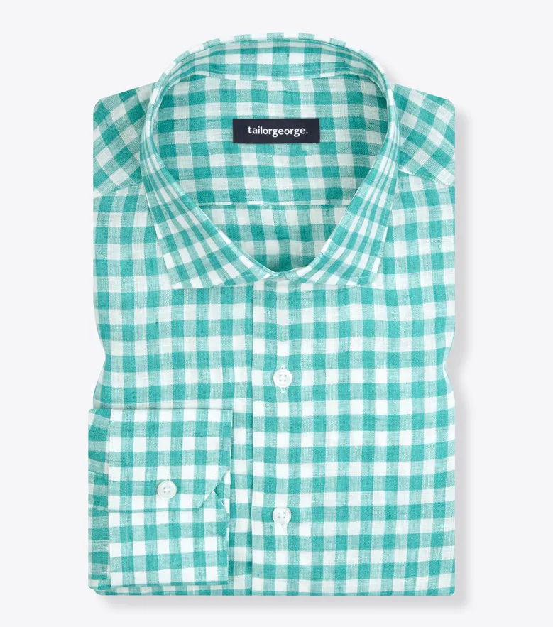 Chemise en lin à carreaux verts