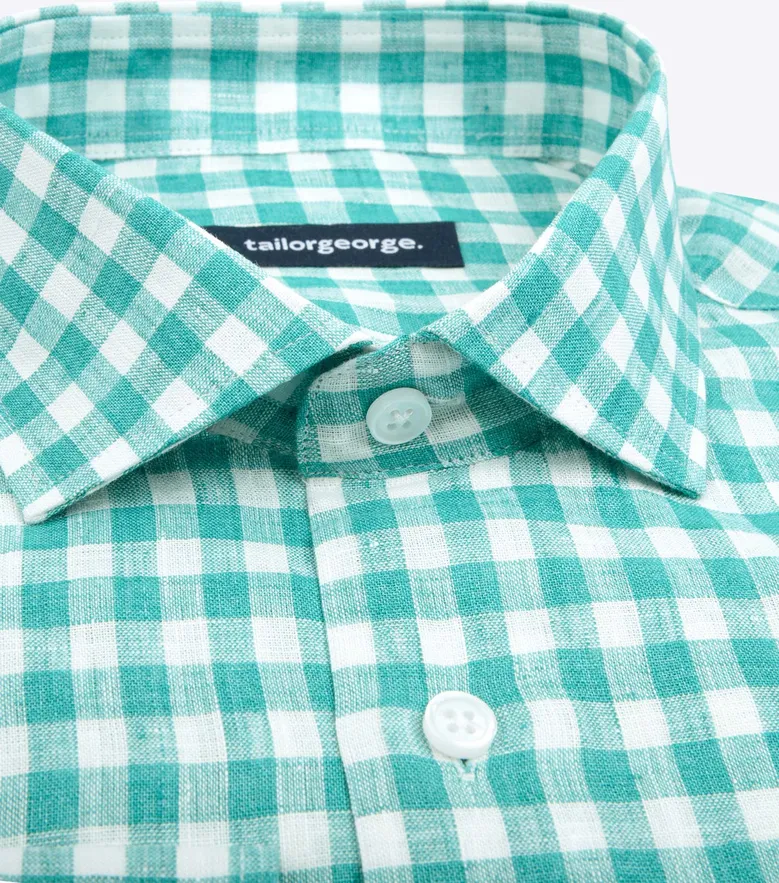Chemise en lin à carreaux verts