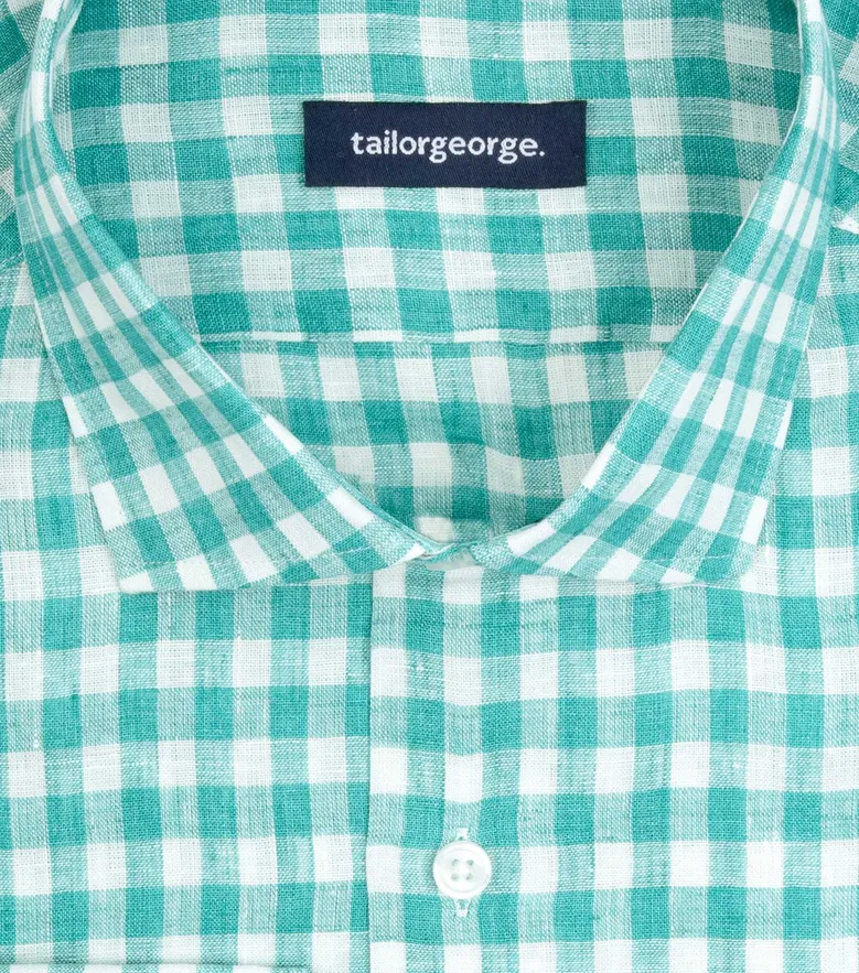 Chemise en lin à carreaux verts