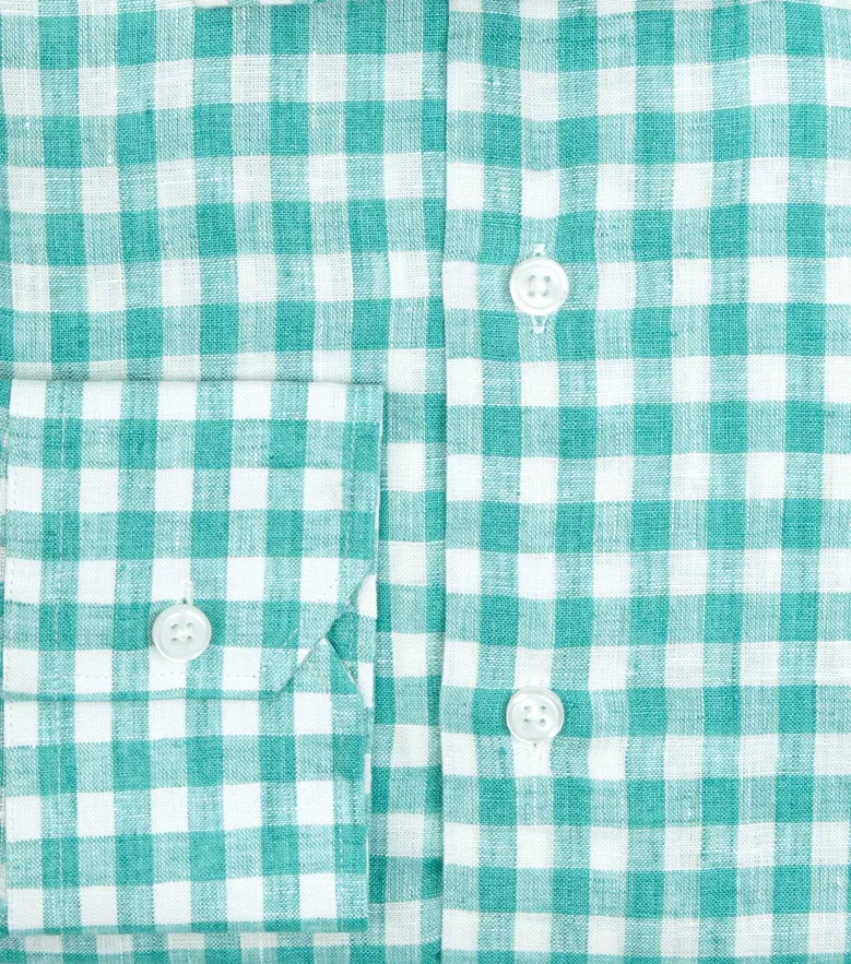 Chemise en lin à carreaux verts