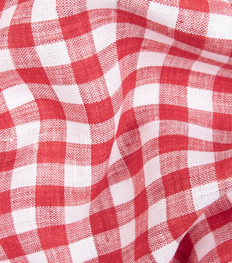 Chemise en lin à carreaux rouge corail