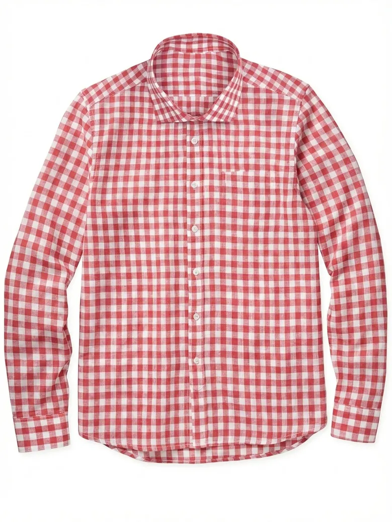 Chemise en lin à carreaux rouge corail