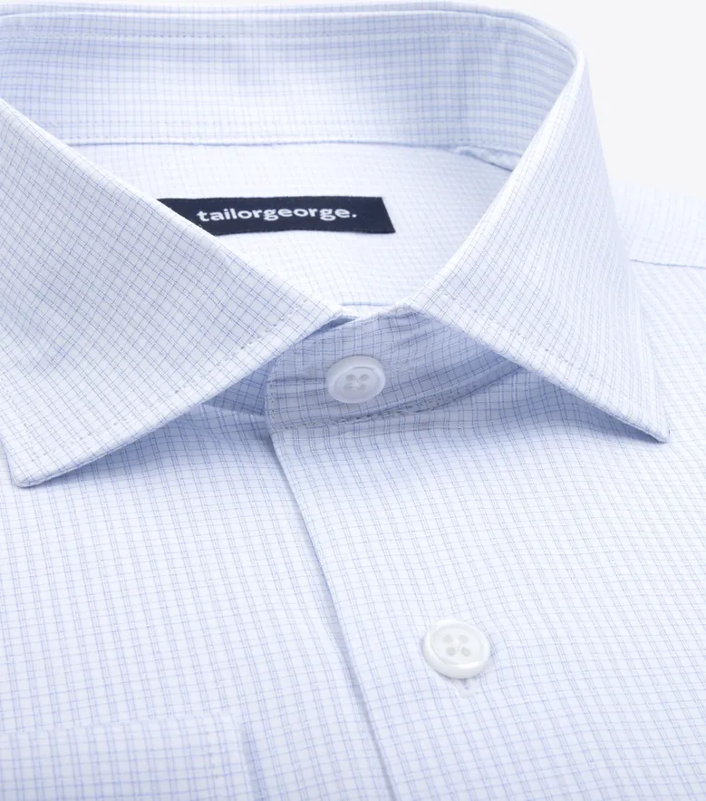 Chemise en popeline à petits carreaux bleu ciel