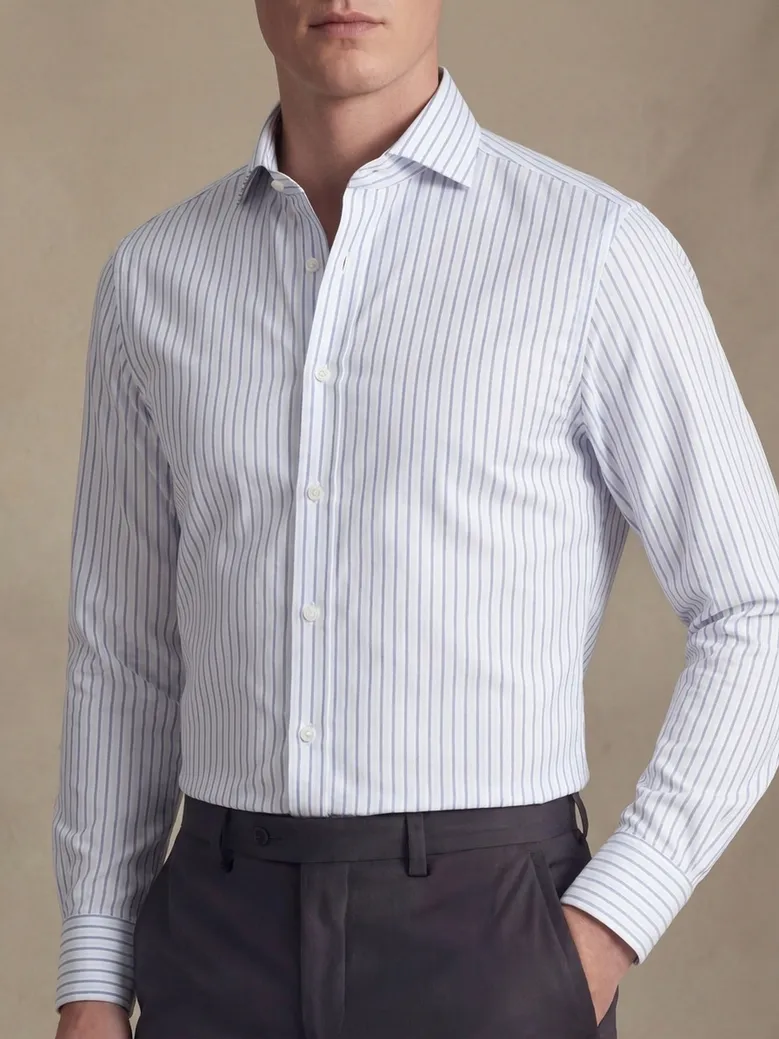 Chemise en twill à rayures bleues et blanches 