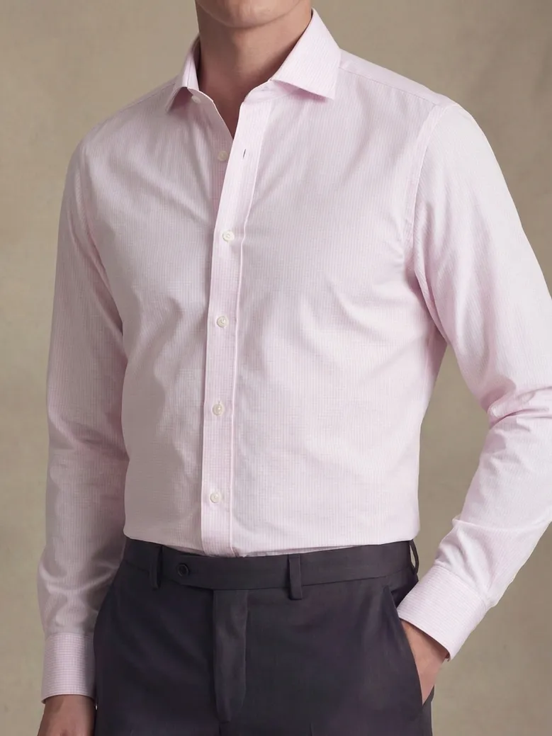 Chemise en popeline à carreaux rose pâle facile à repasser