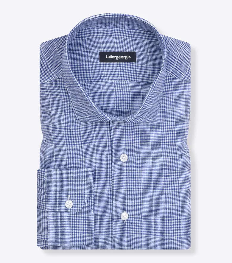 Chemise en lin à carreaux bleus