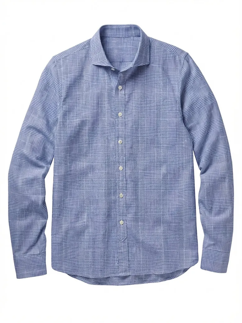 Chemise en lin à carreaux bleus